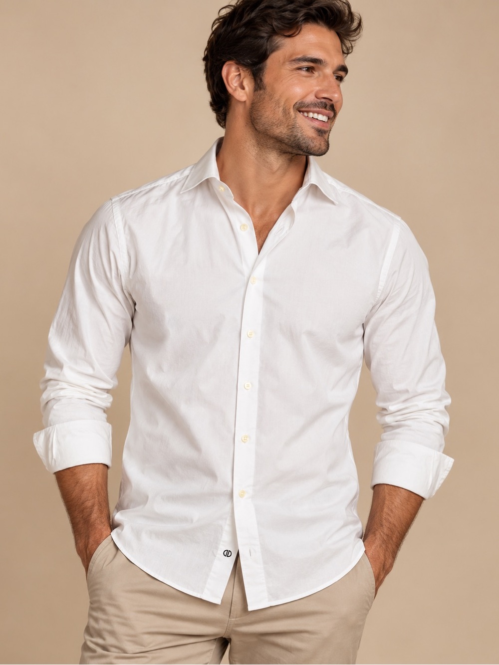 David Donahue White Cotton Long Sleeve Dress Shirt Classic Luxury Menswear